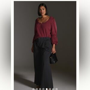 Anthropologie Maeve Blouse Size XL Boho Burgundy Ribbed Cotton